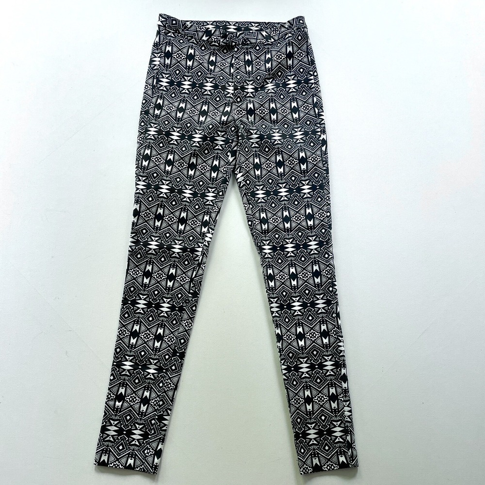 H&M Divided Women's 8 Black White Aztec High Rise Stretch Leggings Yoga Gym Run